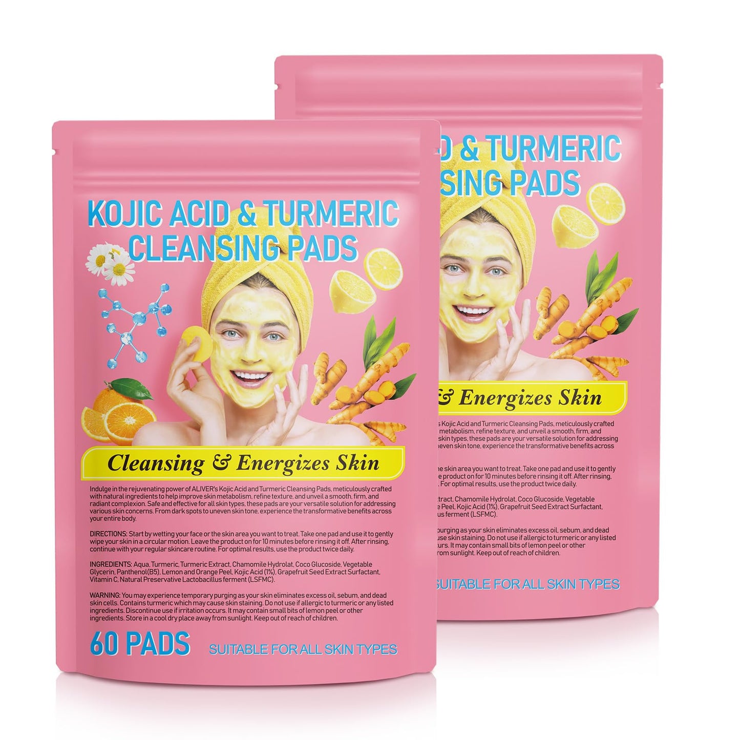 Turmeric Face Scrub Pads 120pcs Turmeric Cleansing Pads for Dark Spots with Vitamin B5 Vitamin C Turmeric Face Pads Sugar Turmeric Cleansing Pads for Face